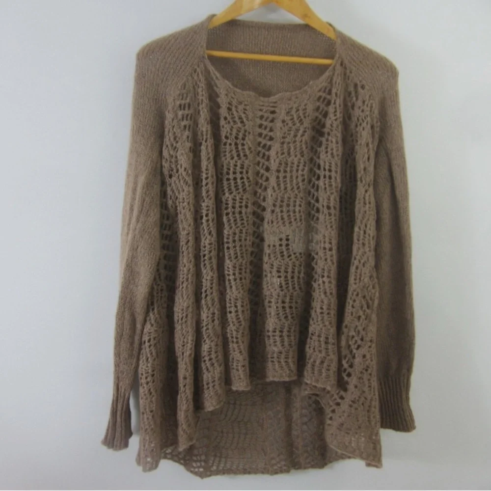 Simply Noelle Tan Convertible L/XL Open Knit Cardigan or Flare Tunic. EUC - Picture 6 of 10